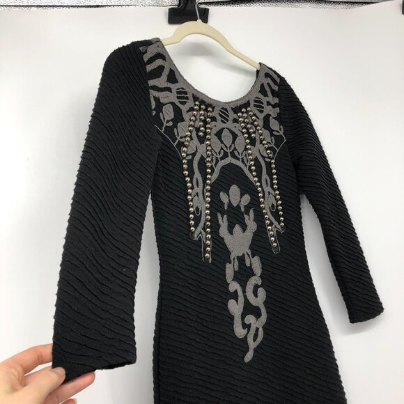 Free people Black textured “Looking for a  Stud” studded 3/4 sleeve mini dress - Picture 14 of 16